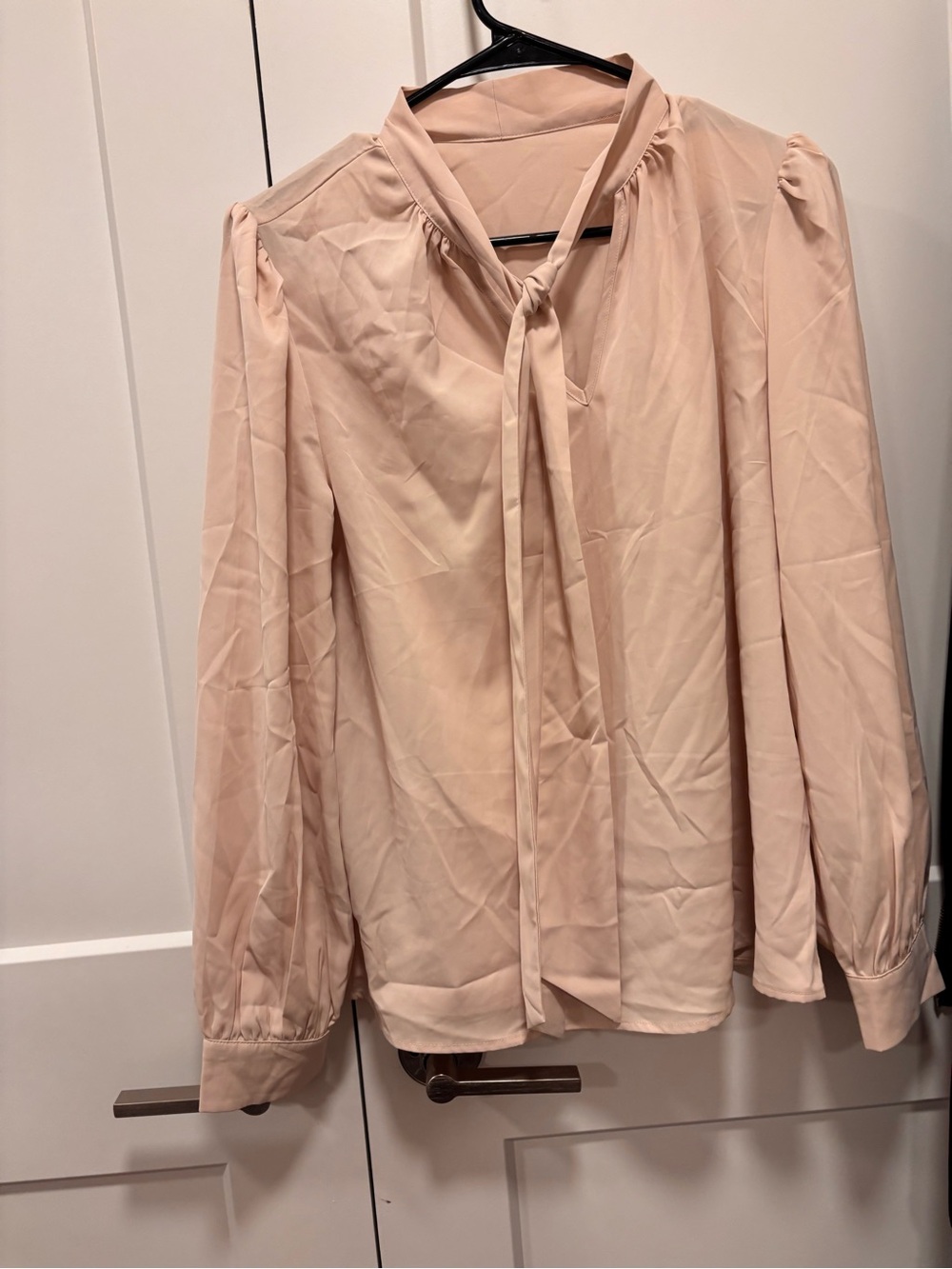 Women's Tie-Neck Long Sleeve Blouse - Blush Pink